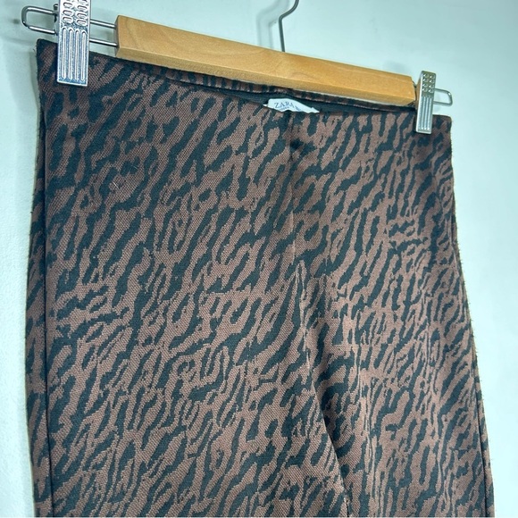Zara Brown Animal Print Flare Pants M - Picture 3 of 10